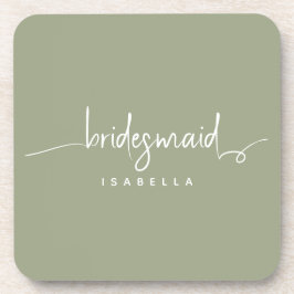 Posavasos Modern Minimalist Bridesmaid Script Sage Green