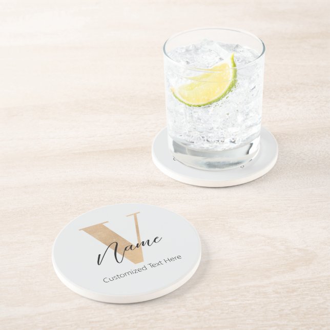 Posavasos Modern Monogrammed Initial V & Name Personalized (Lado)