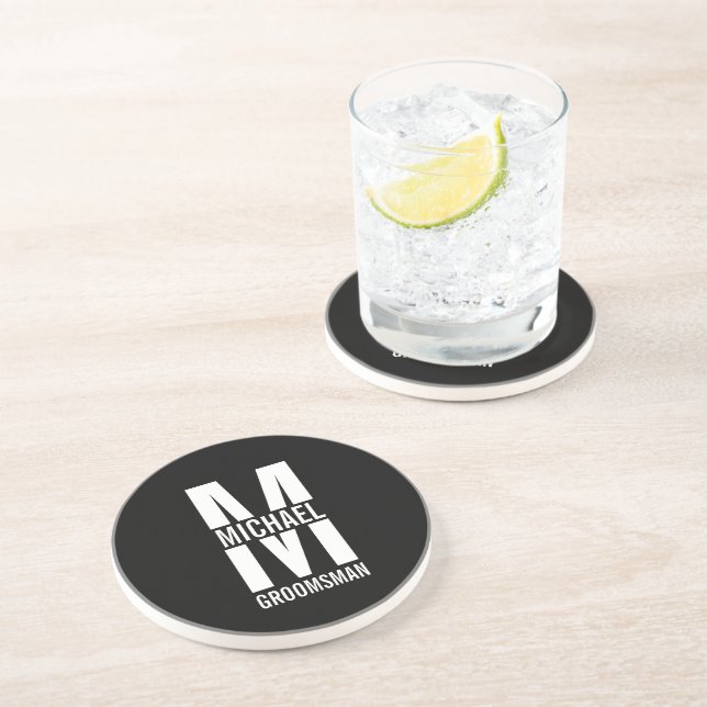 Posavasos Modern Personalized Groomsmen Monogram and Name (Lado)