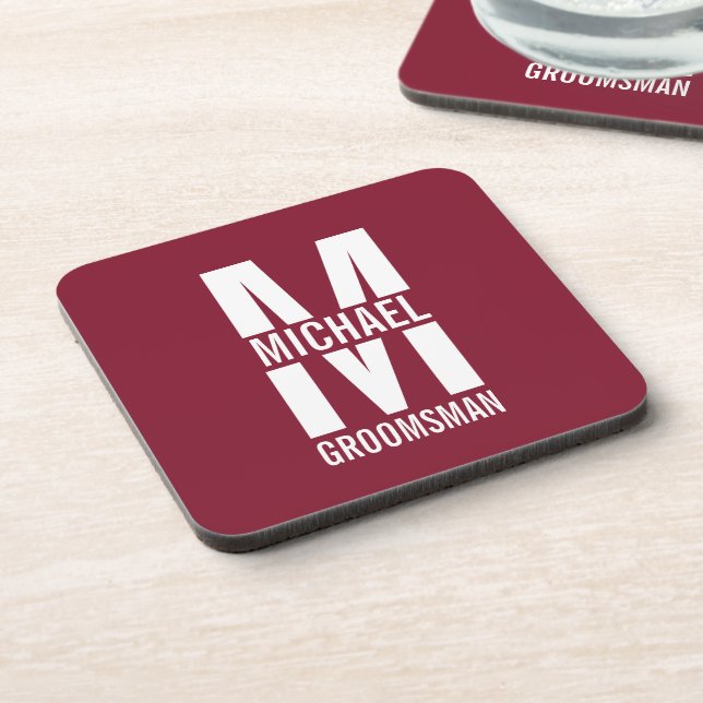 Posavasos Modern Personalized Groomsmen Monogram and Name (Lado Izquierdo)