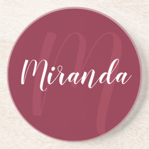 Posavasos Modern Personalized Monogram and Name Burgundy Red