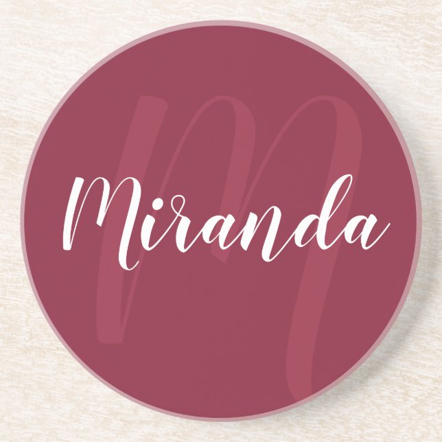 Posavasos Modern Personalized Monogram and Name Burgundy Red (Frente)