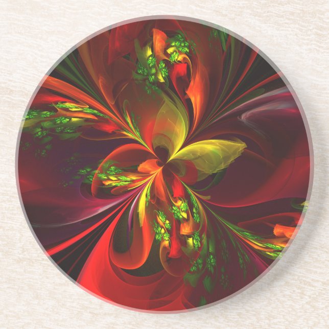 Posavasos Modern Red Green Floral Abstract Art Pattern #05 (Frente)