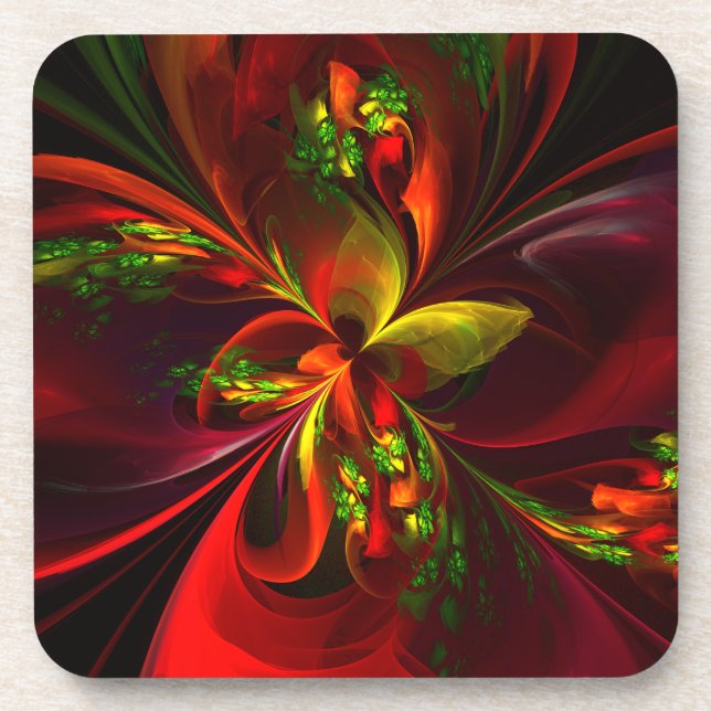 Posavasos Modern Red Green Floral Abstract Art Pattern #05 (Frente)