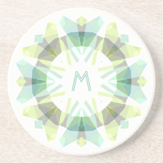 Posavasos Modern Retro Monogram Initial Green Gray Whimsical (Frente)