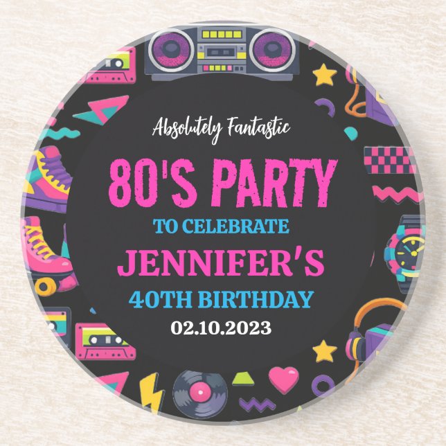 Posavasos Modern Retro Neon 80’s Birthday Party for Adults (Frente)