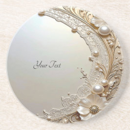 Posavasos Modern White Flowers Pearls Sandstone Coaster
