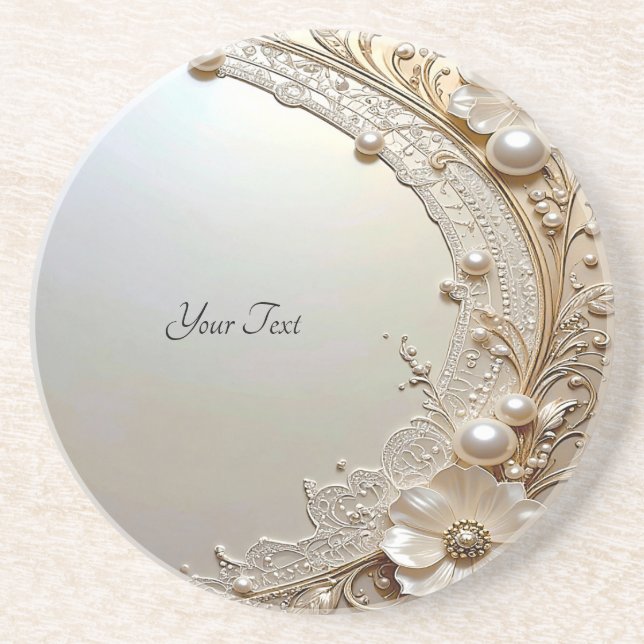 Posavasos Modern White Flowers Pearls Sandstone Coaster (Frente)