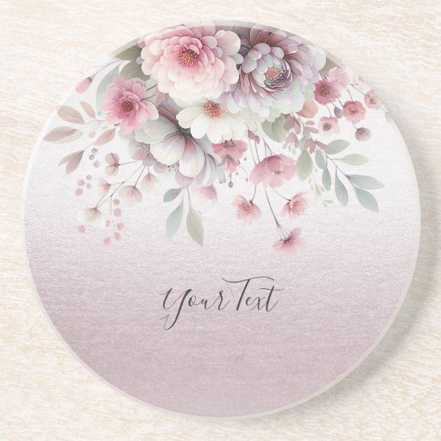 Posavasos Moderna escayola de arenisca floral blanca rosa (Frente)