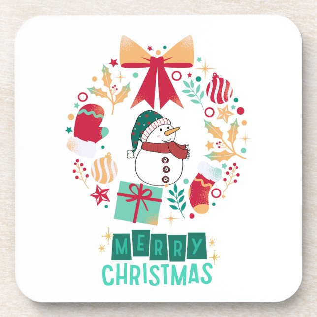 Posavasos Moderna familia floral navideña Feliz con estilo (Frente)