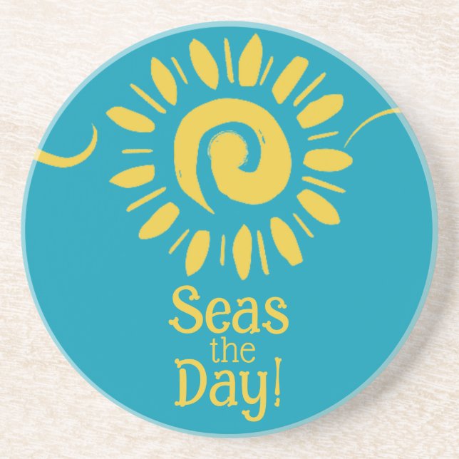 Posavasos Moderna Sun Blue Yellow Beach House Sees Day Round (Frente)