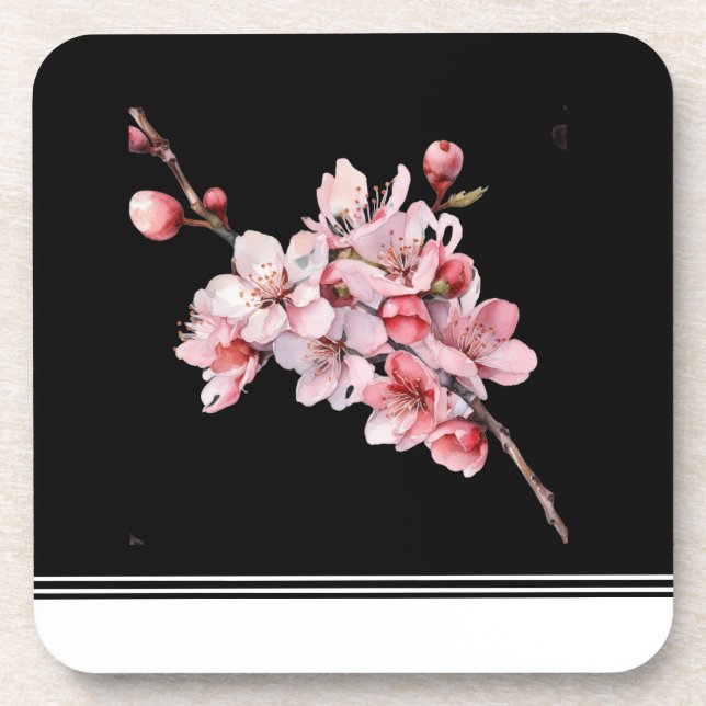 Posavasos Moderno cerezo Blossom Black Hard plástico de mont (Frente)