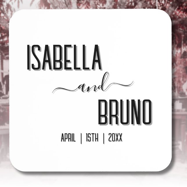 Posavasos Moderno, elegante texto personalizado de boda negr (Subido por el creador)