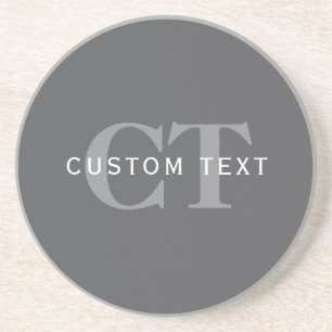 Posavasos Moderno Estiloso Gris Oscuro Monograma y Nombre
