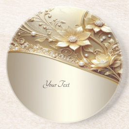 Posavasos Moderno Floral Dorado Ornamental con Perlas de Are