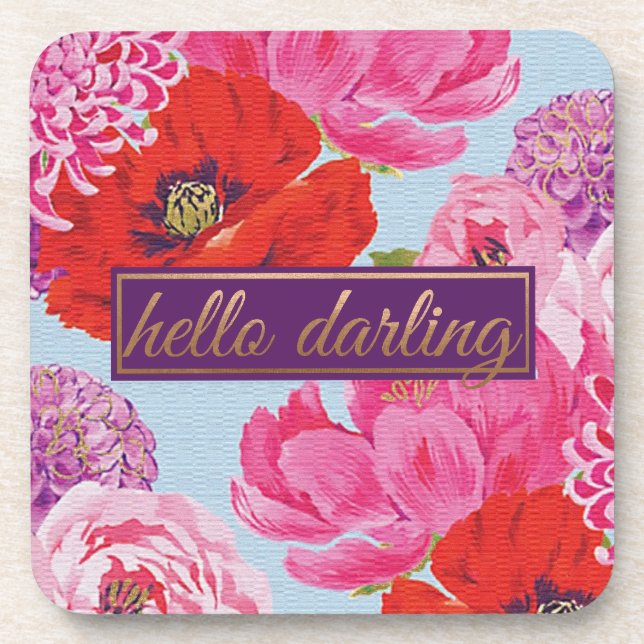 Posavasos Moderno Floral Hola Darling Square Coaster (Frente)
