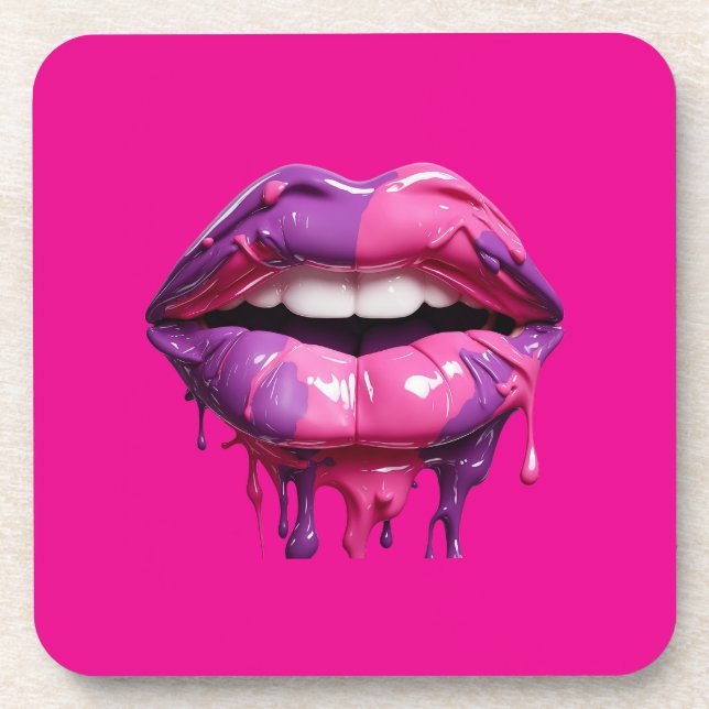 Posavasos Moderno goteo de labios de arte - negrita rosa y m (Frente)