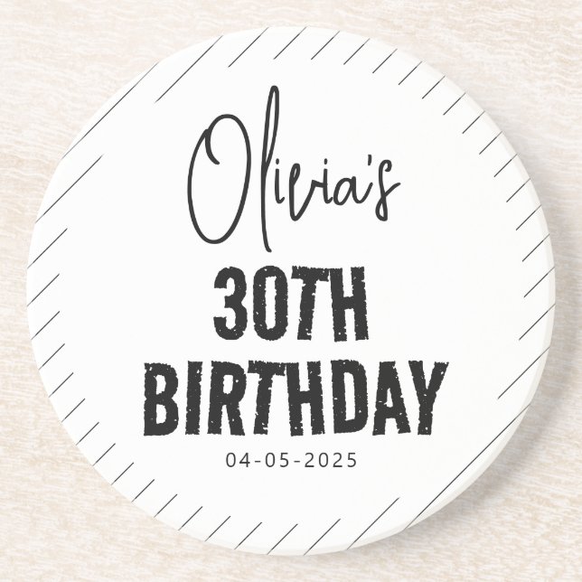 Posavasos Moderno guión negro 30 cumpleaños Moda y Minimalis (Frente)
