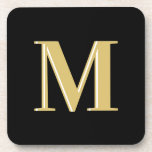 Posavasos Moderno monograma tipografía oro negro<br><div class="desc">Moderno monograma tipografía oro negro</div>