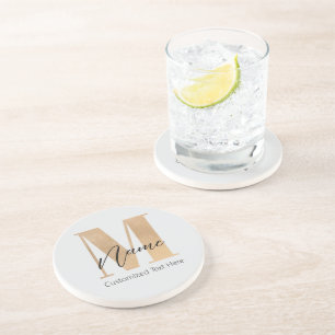 Posavasos Moderno Monogramado Primer M & Nombre Personalizad