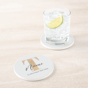 Posavasos Moderno Monogramado Primer T & Nombre Personalizad