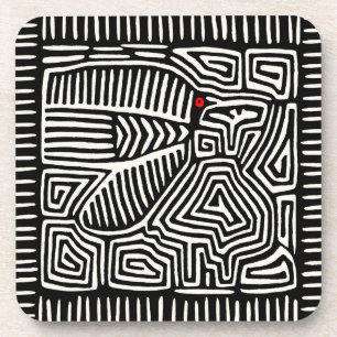 Posavasos Mola Pájaro Indio Kuna de Panamá - Blanco Negro