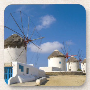 Posavasos Molinos de viento hermosos en la isla de Mykonos,