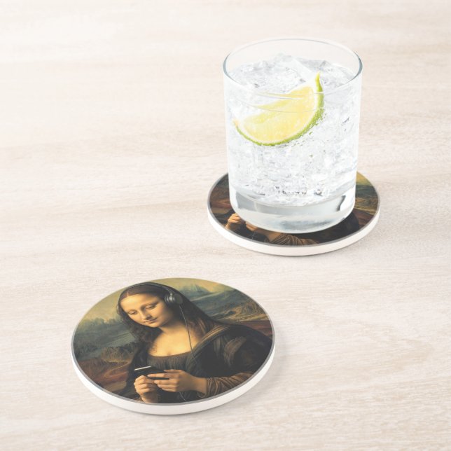 Posavasos Mona Lisa moderna con teléfono inteligente (Lado)