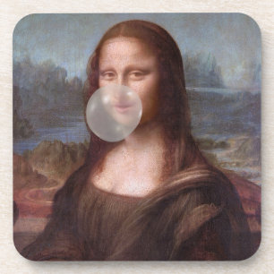 Posavasos Mona Lisa soplando chicle gris