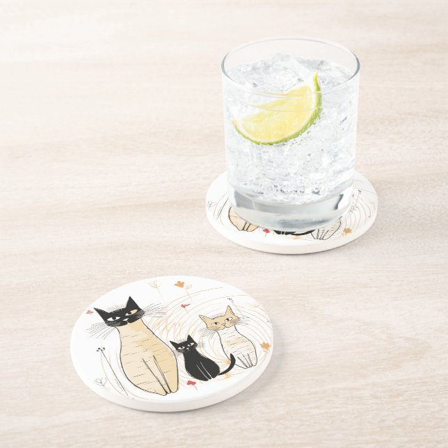 Posavasos Monasterio de arenisca de tres Kitties y Flores (Lado)