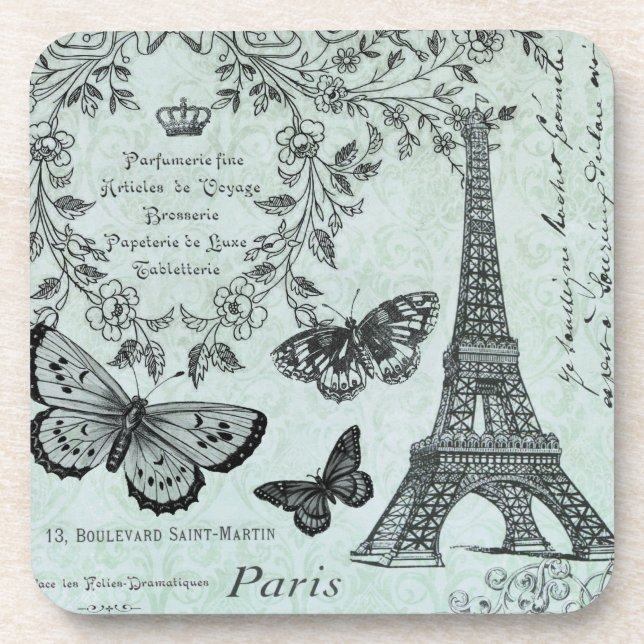 Posavasos Monasterio de la Torre Eiffel y las mariposas (Frente)