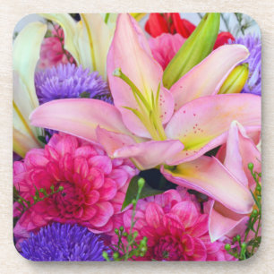 Posavasos Monastía de flores de lirio rosa y dahlia