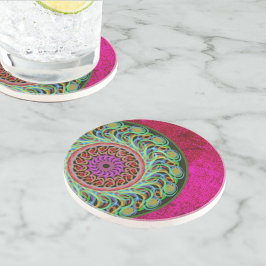 Posavasos Monastre de arenisca de Mandala verde y magenta