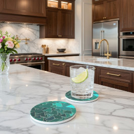 Posavasos Monastre de arenisca geométrica Verde azulada y do