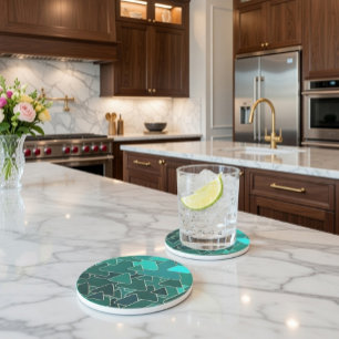 Posavasos Monastre de arenisca geométrica Verde azulada y do