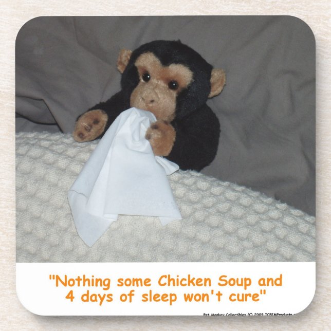 Posavasos Mono mascota con un juego de escayola frío malo (Frente)