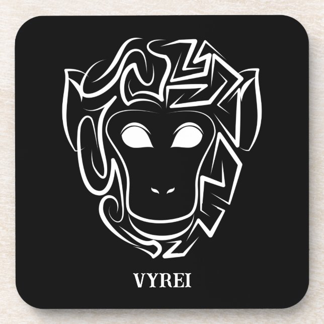 Posavasos Mono tribal blanco y negro (Frente)