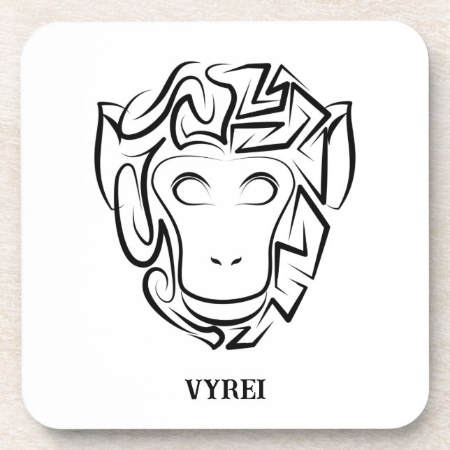 Posavasos Mono tribal blanco y negro (Frente)