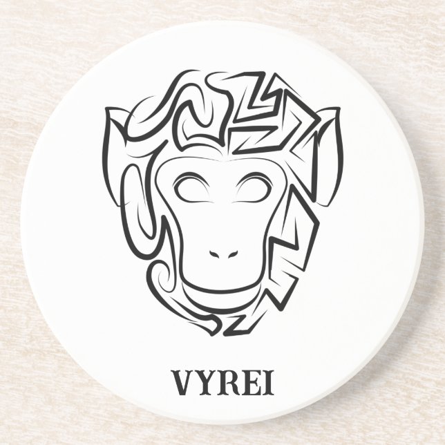 Posavasos Mono tribal blanco y negro (Frente)