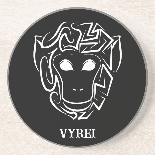 Posavasos Mono tribal blanco y negro (Frente)