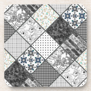 Posavasos Monocasco de mosaico sin foco blanco gris negro
