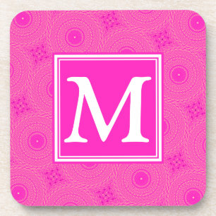 Posavasos Monogram hot pink circles pattern