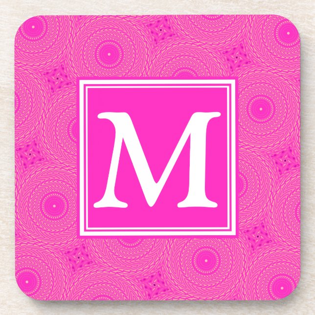 Posavasos Monogram hot pink circles pattern (Frente)