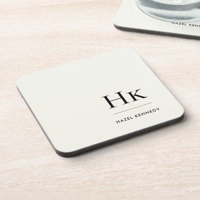 Posavasos Monogram Simple Elegant Minimalist Ivory White (Lado Izquierdo)