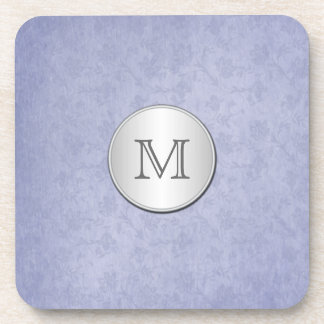 Posavasos Monograma Ahumado Blue Silver Damask Coaster Set (