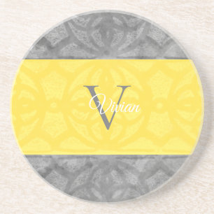 Posavasos Monograma amarillo brillante e iluminante