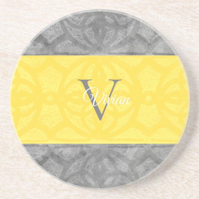 Posavasos Monograma amarillo brillante e iluminante (Frente)