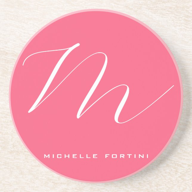 Posavasos Monograma Atractivo Llanura Moderna Rosa Blanca (Frente)