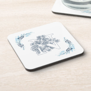 Posavasos Monograma azul inicial "N" Floral