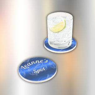 Posavasos Monograma azul Metalizado y Purpurina cepillado de